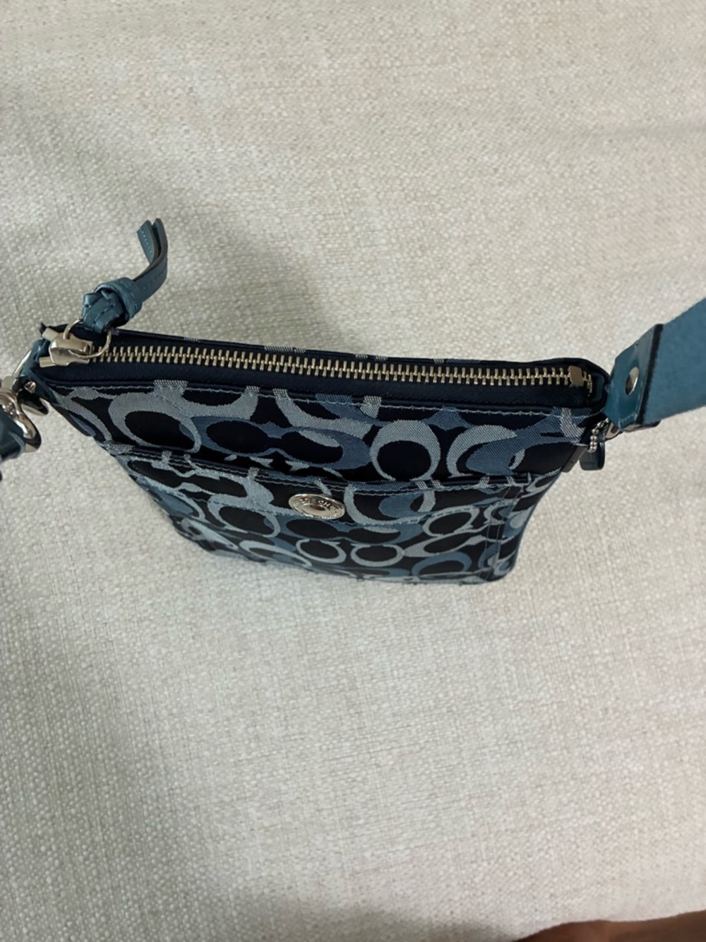 Coach EUC Blue Signature Crossbody  Bag @9”x8” - Picture 2 of 14